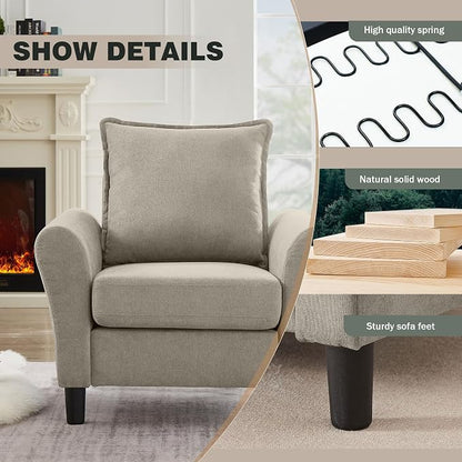 Mid-Century Accent Chairs Set of 2, Modern Linen Fabric Armchair - Image 3