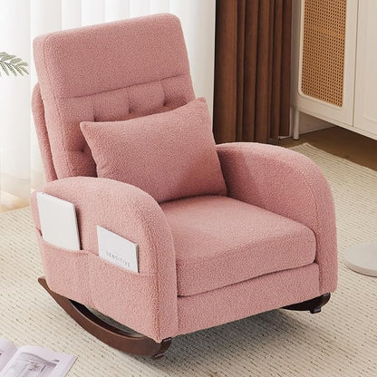 VINGLI Teddy Fleece Low Seat Rocking Chair, Boucle Upholstered Nursery Glider by VINGLI