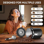Coffee Canister, Stainless Steel Coffee Bean Storage Container with Date Tracker and Scoop, Kitchen Food Container for Grounds Coffee, Beans, Tea, Flour, Cereal, Sugar, 22OZ (1800ML | Black)
