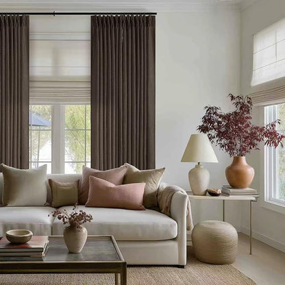 Dark Chocolate 96 Inch Pinch Pleated Semi Sheer Linen Curtains 2 Panels | - Image 6
