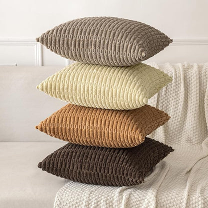 MIULEE Corduroy Decorative Throw Pillow Covers 16x16 Brown Pack of 2 | Soft - Image 4