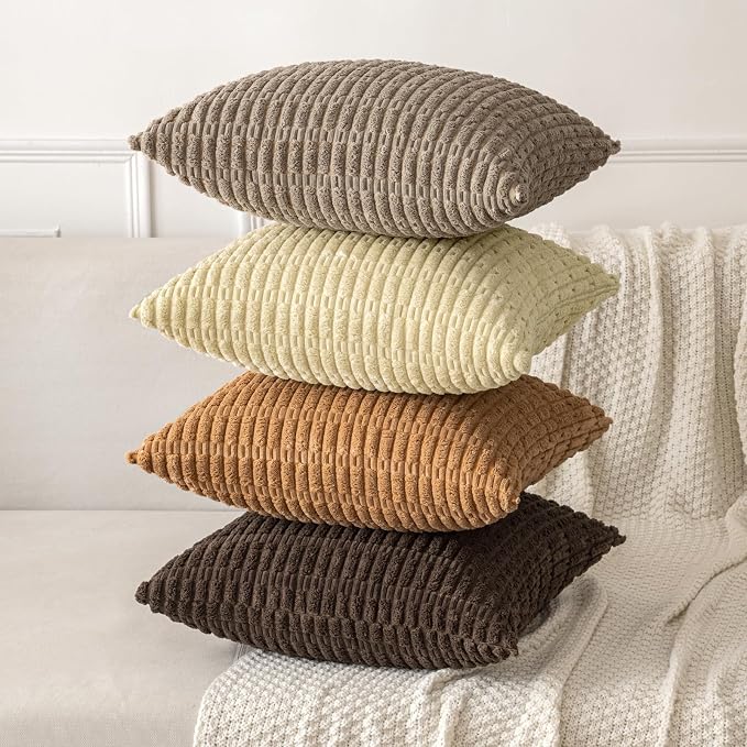 MIULEE Euro Sham Corduroy Decorative Throw Pillow Covers 24x24 Brown | Pack of - Image 4