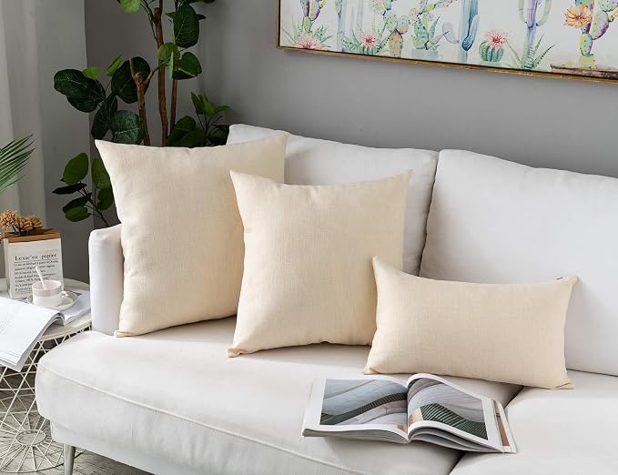 Stellhome Burlap Throw Pillow Covers Solid Farmhouse Linen Pillowcase - Image 6