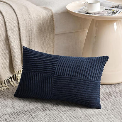 Fancy Homi 2 Packs Navy Blue Lumbar Decorative Throw Pillow Covers 14x24 Inch - Image 2