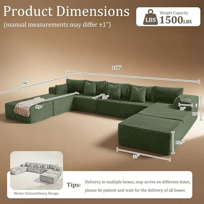 168" Cloud Sectional Couch, Comfort U Shaped Sofa - Image 2