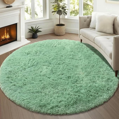 Sage Green Round Area Rugs 5ft, Fluffy Soft Bedroom Circle Rug - Image 3