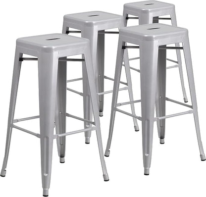 Flash Furniture Lily 4 Pack Commercial Grade 30" High Backless Silver Metal by FlashFurniture