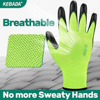 Kebada W1 Work Gloves for Men and Women, PU Coated Safety Gloves with Grip, Touchscreen, Ideal for Warehouse Package Handling, Construction, Gardening, Green Large