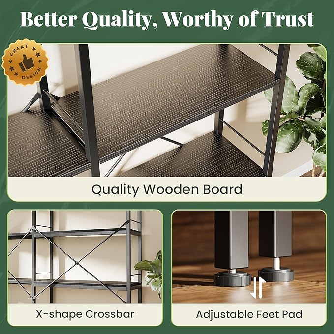 Huuger 5 Tier Bookshelf, L Shaped Corner Bookshelf - Image 5