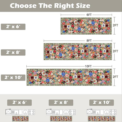 Floral Hallway Runner Rug 2x6 for Bedroom Kitchen | Rubber Backing; Non Slip; - Image 2