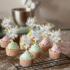 30 PCS Foil Firework Cupcake Toppers Happy Birthday Star Cupcake Picks Sparkle Tinsel Drink Stirrers Cocktail Fruit Toothpicks for Valentine's Day Wedding Birthday Party Decorations Supplies Silver