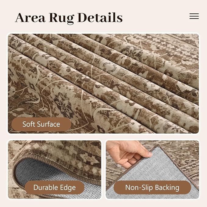 5x7 Ft Area Rugs for Living Room, Soft Non-Slip Machine Washable Rug, Vintage - Image 6