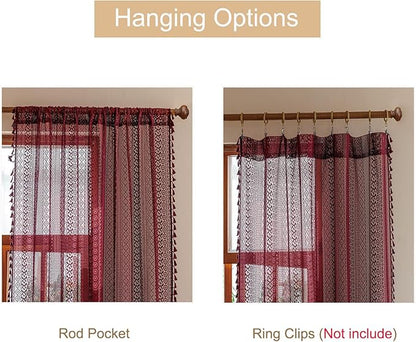 Sutuo Home Burgundy Boho Lace Curtains 72 inch Lengh - Image 6