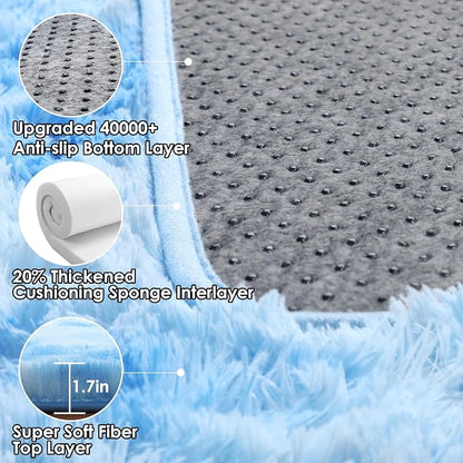 Runner Rugs for Boys Bedroom Living Room, Fluffy Tie-Dyed Blue 2x6 Area Rug | - Image 4