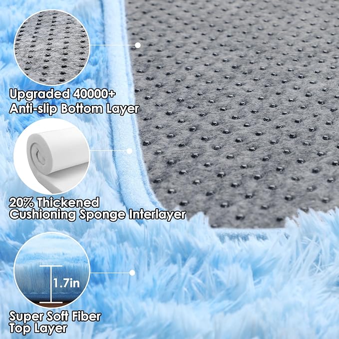 Tie-Dye Blue Rugs for Living Room Bedroom, Fluffy 5x8 Bedside Area Rug - Image 3