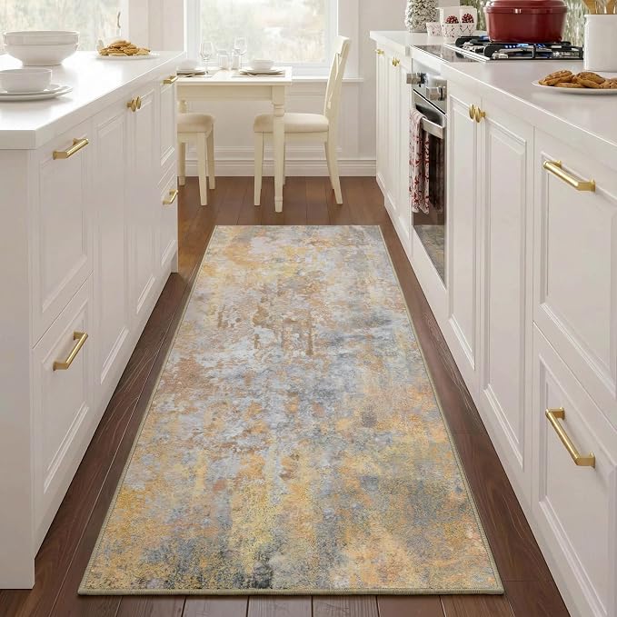 Beige Gold Rug Runners for Hallways Kitchen 2.6x8 Non Slip Washable Entryway - Image 2