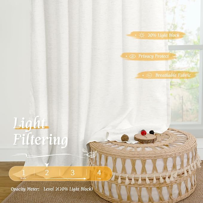Light Filtering Ivory White Linen Curtains 45 Inches Long - Image 4
