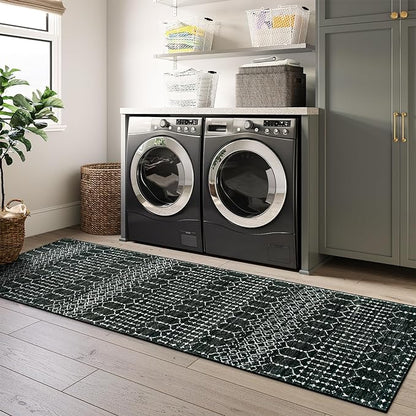 Lahome Moroccan Black Rug 2x8 Washable Non-Skid Kitchen Floor Runner, - Image 7