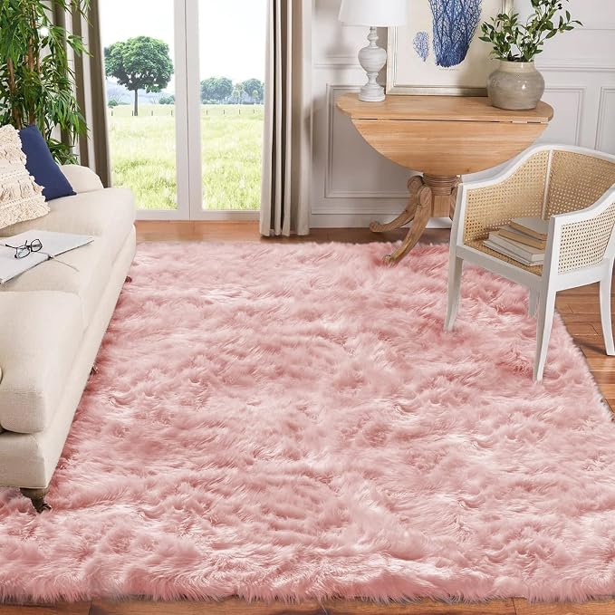 Goolela Pink Area Rug 9x12 Fluffy Fuzzy Furry Rug - Image 2