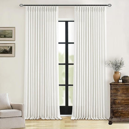Beige White Pinch Pleated Linen Curtains 94 Inches Long 2 Panels | Memory by Twodrapes