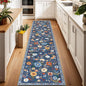 Floral Washable 2x10 Area Rugs Runner Entryway Hallway Blue/Grey | Flower by RELEANY