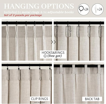 70 Inch Extra Wide Pinch Pleated Linen Light Filtering Dining Room Curtains 102 - Image 5