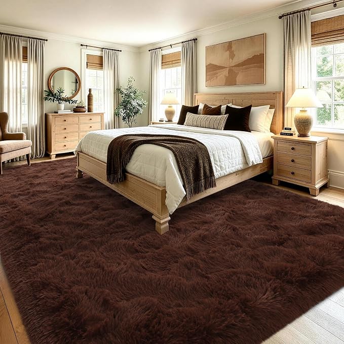 Noahas 4'x5'3'' Brown Fluffy Soft Area Rug Non-Slip - Image 4