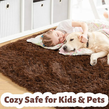Amdrebio Chocolate Brown Furry Area Rug 5x7 - Image 2