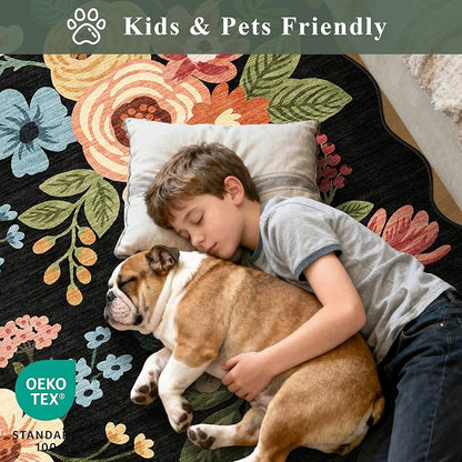 DUKINO 2.6x14 Runner Rug, Floral Washable Rug - Image 4