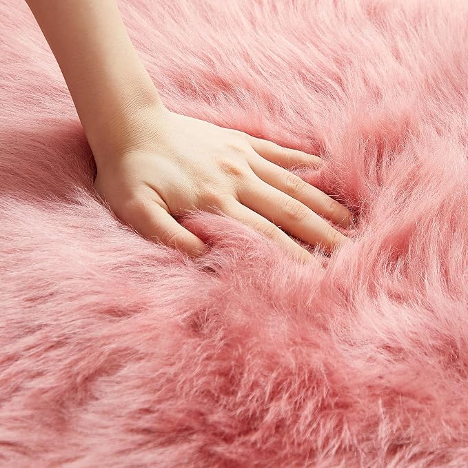 AMTOVO Faux Fur Rug, Blush Pink Ultra Soft Fluffy Shag Sheepskin Rug, 2 x 6 ft - Image 5