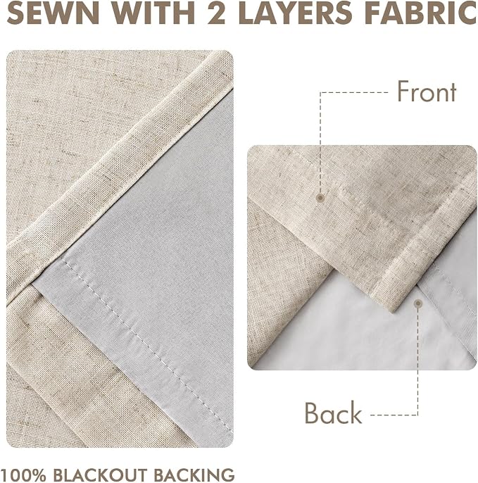 MIULEE Beige Pinch Pleated 100% Blackout Linen Curtains 40x84 Inches | Room - Image 5