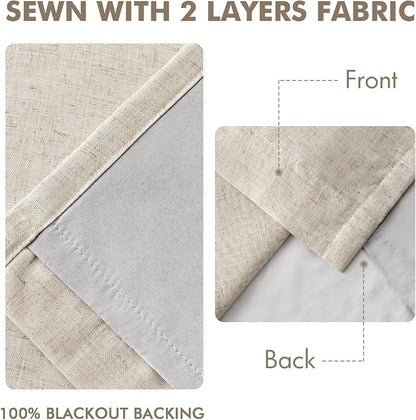 MIULEE Beige Pinch Pleated 100% Blackout Linen Curtains 40x84 Inches | Room - Image 5