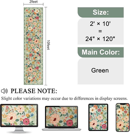 DUKINO 2x10 Runner Rug, Floral Washable Kitchen Runner Rug Non Slip, Low Pile - Image 2