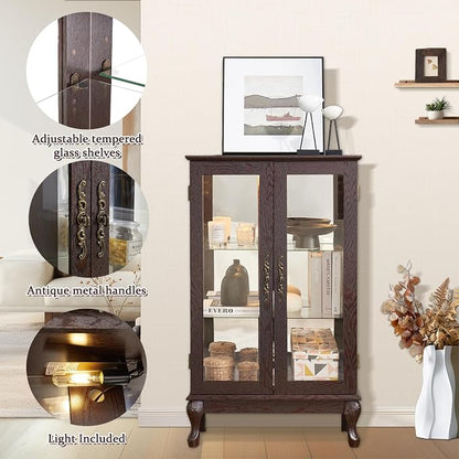 Curio Cabinet with Lighted Display, Glass Display with Mirrored Back, Vintage - Image 3