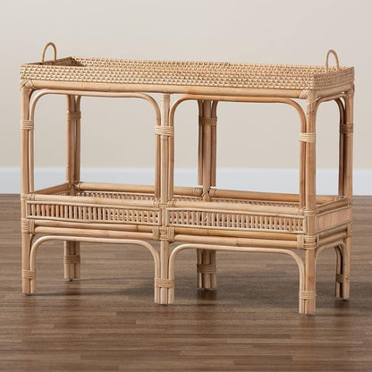 Bali & pari Lombok Modern Bohemian Natural Rattan 2-Tier Console Table - Image 9