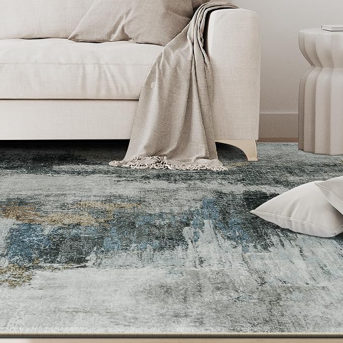5x8 Area Rugs for Living Room Washable Bedroom Dining Room Black Gold | Modern - Image 9
