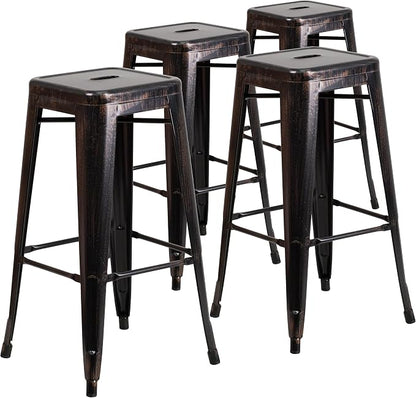 Flash Furniture Lily 4 Pack Commercial Grade 30" High Backless Black-Antique by FlashFurniture