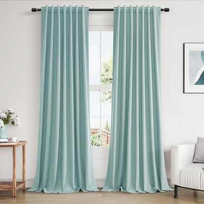 100% Blackout Linen Curtains 90 Inch Length 2 Panels Set by Guken