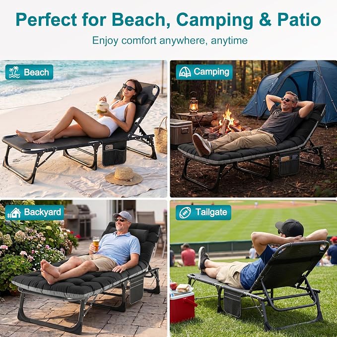 ABORON Heavy Duty Tanning Chair, 5-Gear Outdoor Folding Chaise Lounge Chair - Image 5