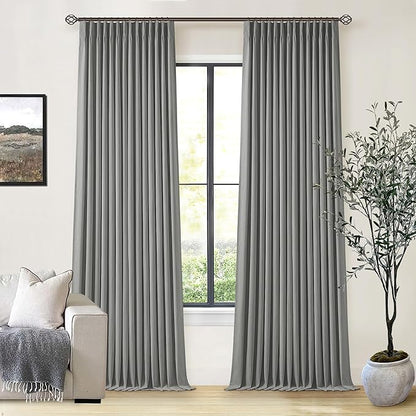 Grey 100% Blackout Pinch Pleat Linen Curtains 108 Inches Long by Twodrapes