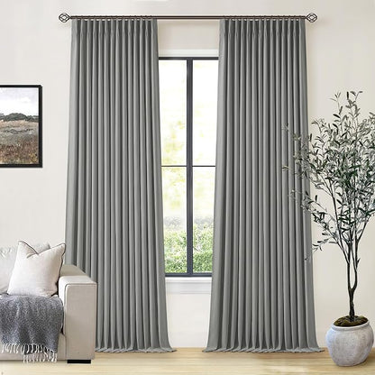Dark Grey Pinch Pleated Linen Blackout Curtains 90 Inches Long by Twodrapes