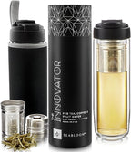 Teabloom Travel Tea Infusing Cup – Insulated Borosilicate Glass Bottle with Magnetic Controlled Infuser and Flip Lid for Hot Tea, Cold-brew Coffee, Fruit Water – The Innovator Tumbler (15oz/450ml)