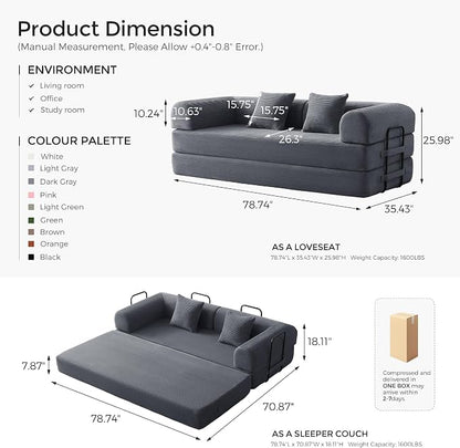 79" Convertible Sofa Bed with Fixed-Shape Frame & Removable Armrests, Modular - Image 3