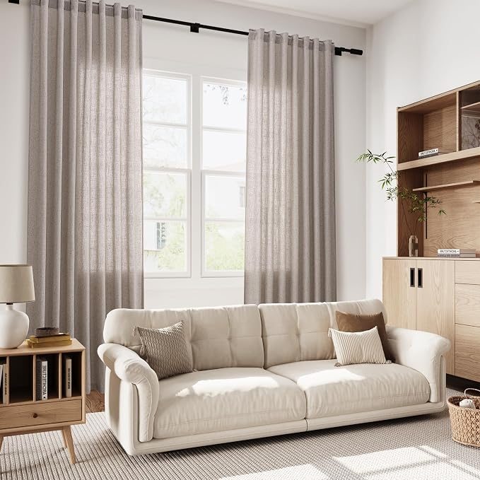Brownish Grey Linen Curtains for Living Room 105 Inches Long Back Tab Light - Image 6