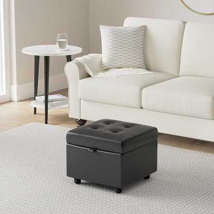 H&B Luxuries Tufted Leather Square Flip Top Storage Ottoman Cube Foot Rest - Image 2