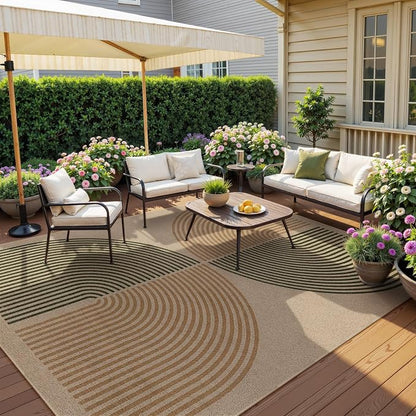 Lahome Modern Rainbow 8x10 Rug, Natural Brown Easy Jute Indoor Outdoor Rug | - Image 2
