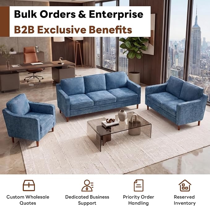 Kingfun Living Room Furniture Sets, 3 Seater Couch and 2 Armchair, Mid Century - Image 5