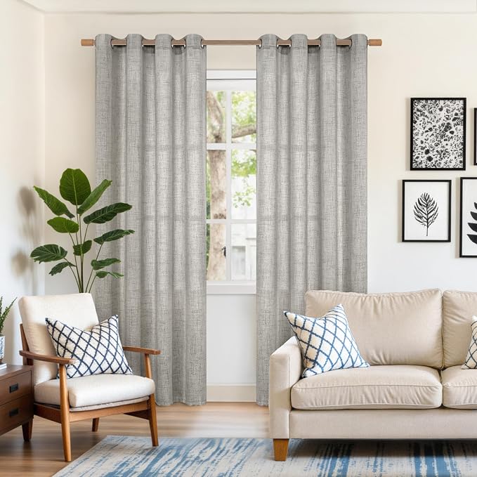 YoungsTex Linen Curtains for Living Room 52 X 80 Inch Length 2 Panels | Light - Image 2