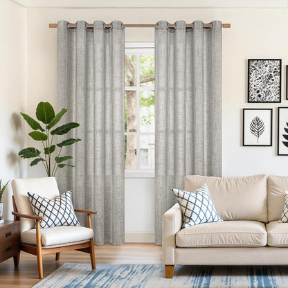 YoungsTex Linen Curtains for Living Room 52 X 80 Inch Length 2 Panels | Light - Image 2