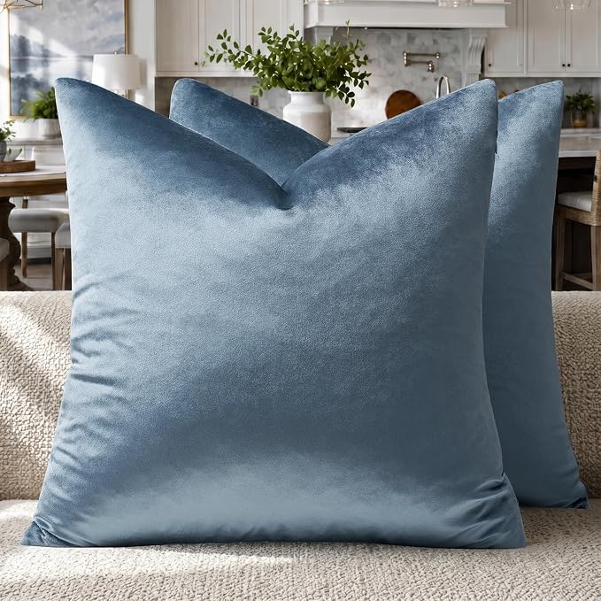 GIGIZAZA Stone Blue Velvet Throw Pillow Covers 20x20 Pack of 2 | Decorative by GIGIZAZAFocusingonhomedecoration